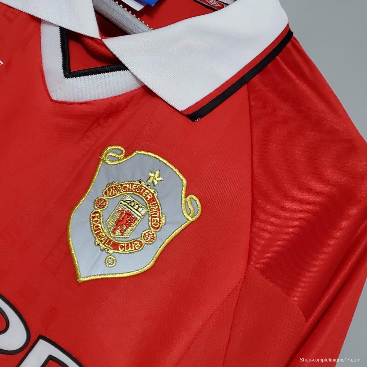 Retro long-sleeved 99/00 Manchester United Champions League version home Soccer Jersey