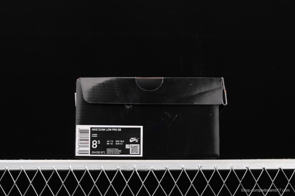 Stussy x SB DUNK Low Pro Cherry cherry pink brown skateboard shoes with low uppers 304292-671