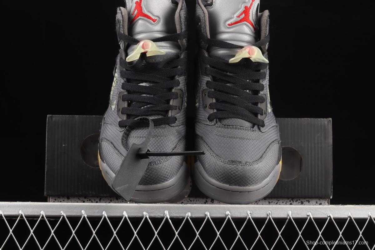 OFF-White x Air Jordan 5 Black Sail 3M reflective basketball shoes CT8480-001