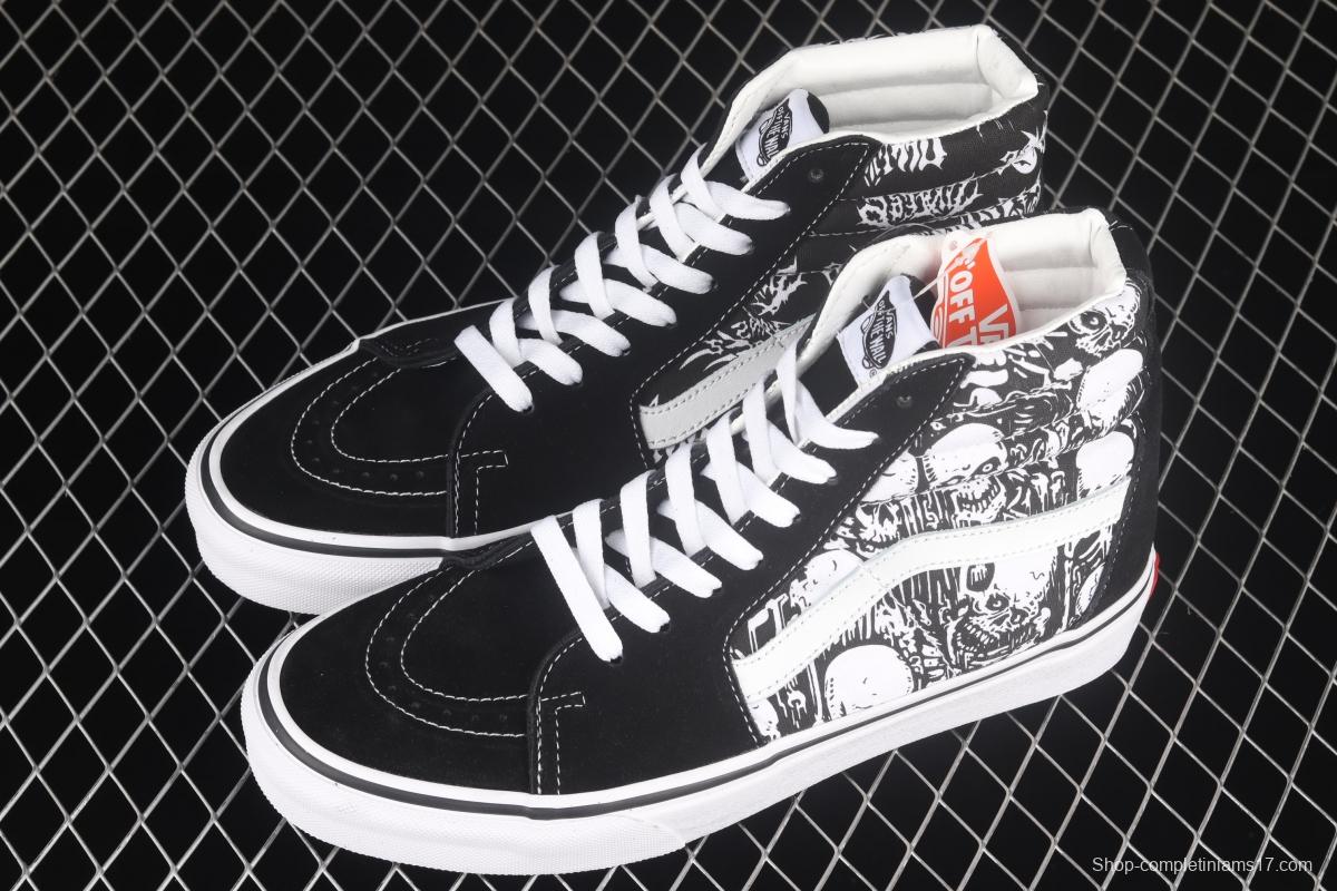 Vans Sk8-Hi Slim black and white skull printed high upper canvas casual shoes VN0A4BV6V8V