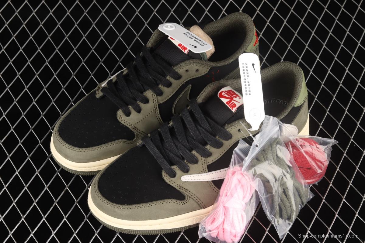 Fragment x Travis Scott x Air Jordan 1 TS Fujiwara Hiroshi Lightning grimacing Tripartite Barb CQ4277-200