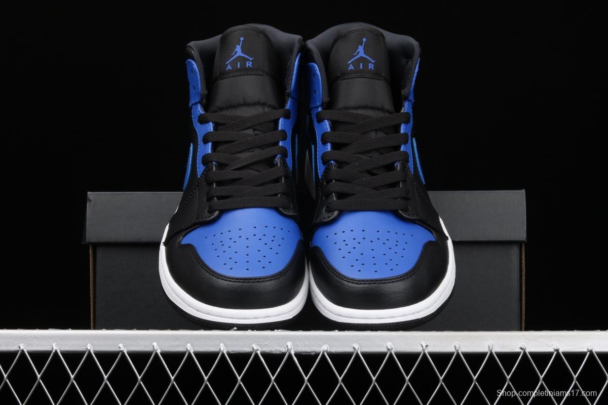 Air Jordan 1 Mid black and blue Zhongbang basketball shoes 554724-077