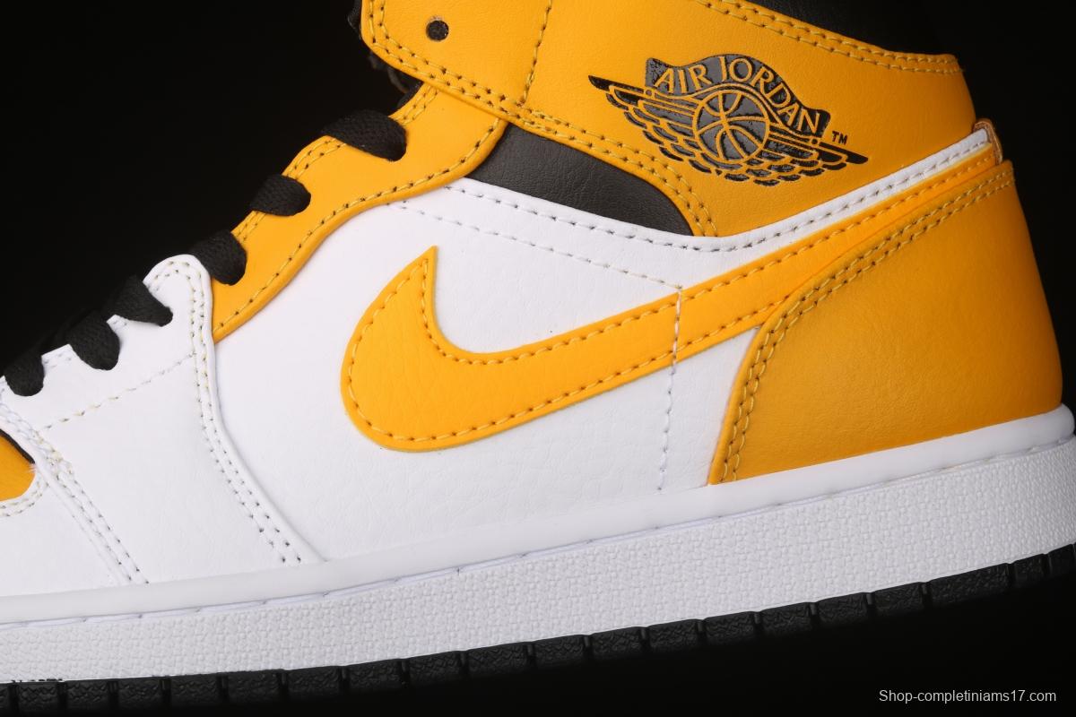 Air Jordan 1 Mid White and Yellow Zhongbang Basketball shoes 554724-170