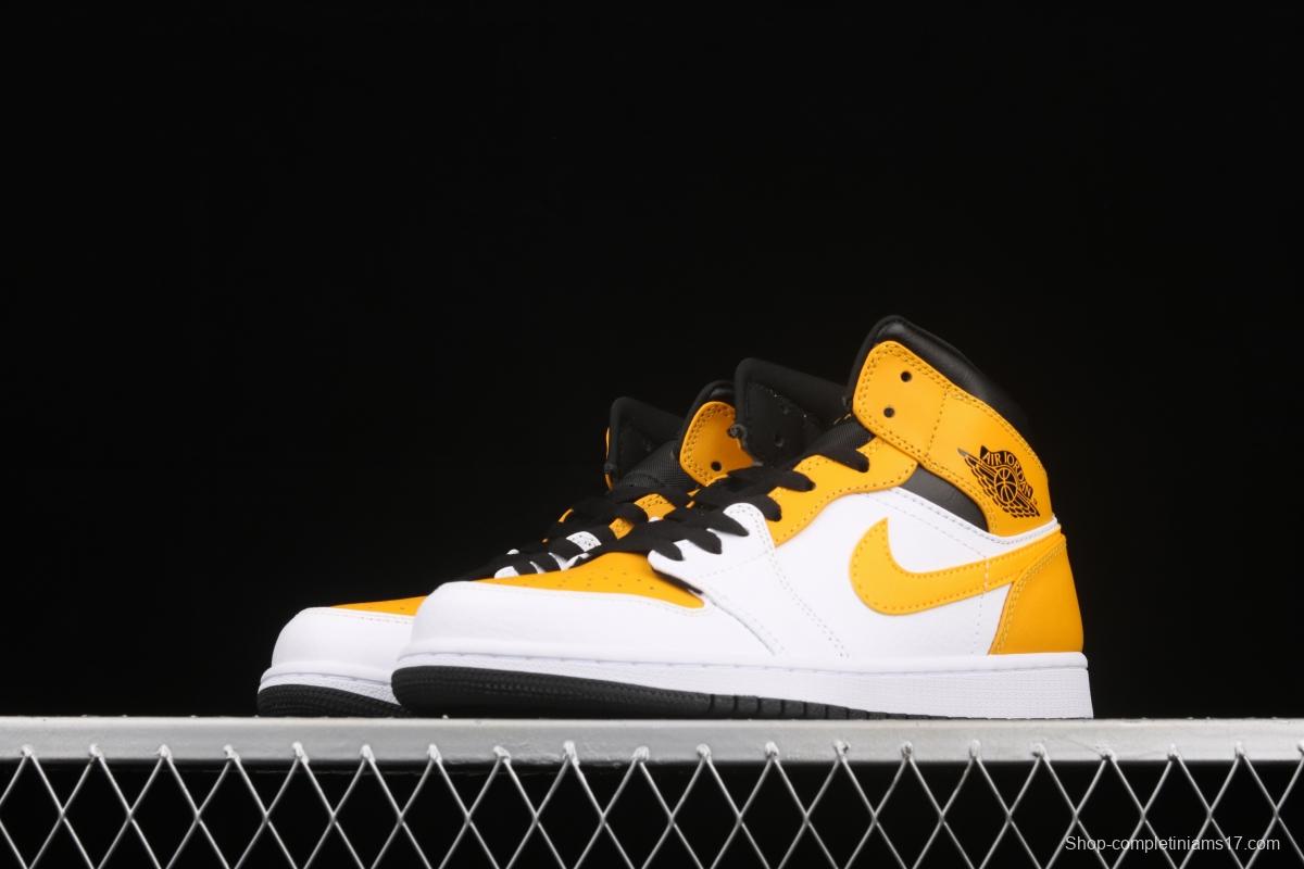 Air Jordan 1 Mid White and Yellow Zhongbang Basketball shoes 554724-170