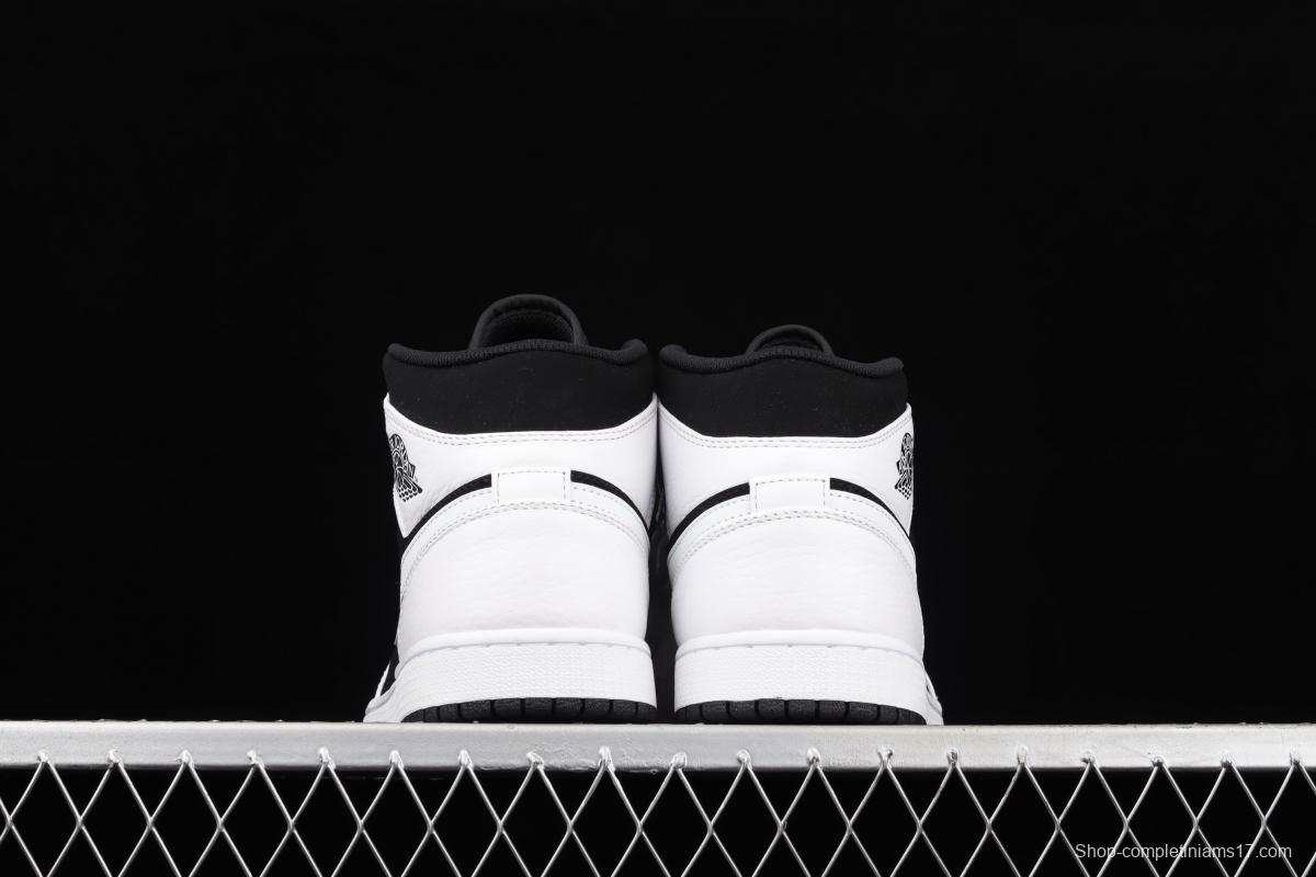 Air Jordan 1 Mid black and white panda basketball shoes 554724-113