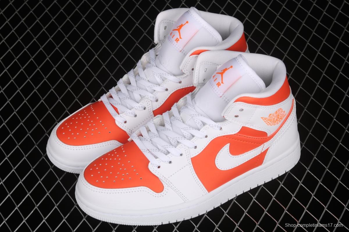 Air Jordan 1 Mid White Orange Zhongbang Basketball shoes CZ0774-800