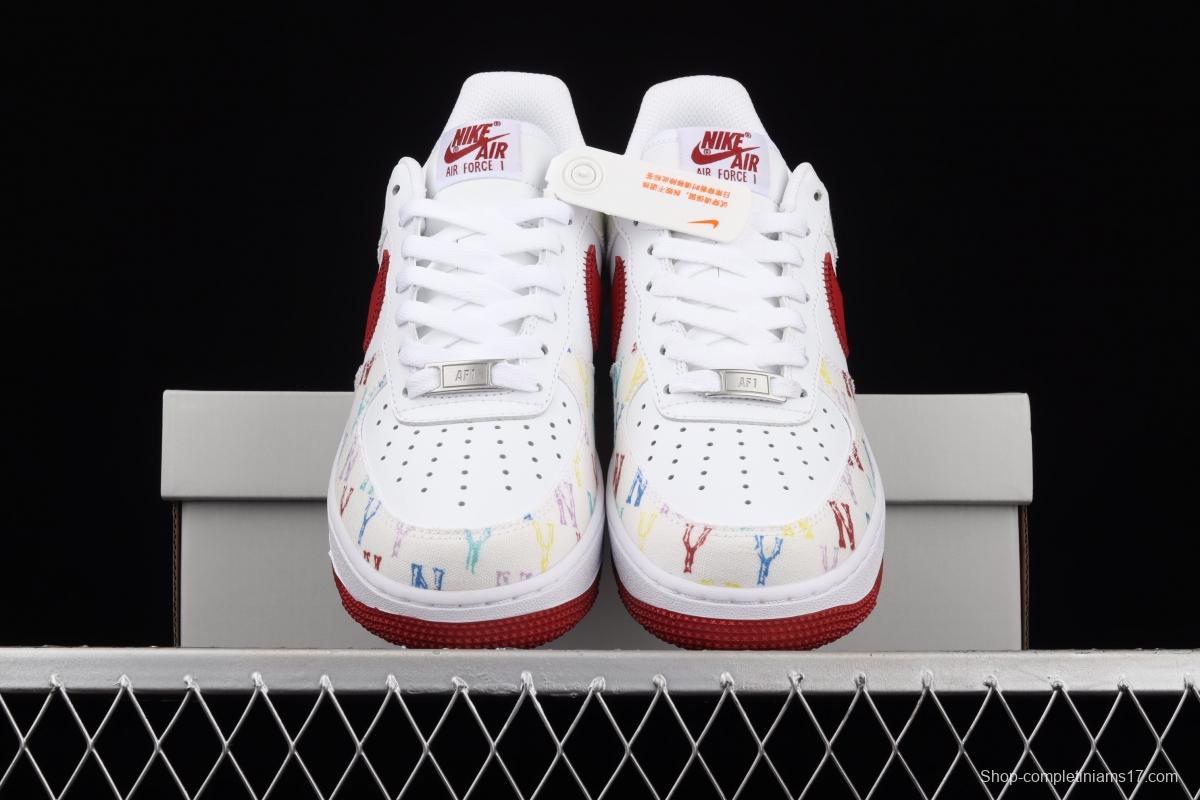 NIKE Air Force 1: 07 MLB Yankees co-signed white and red full sky star color sail leather splicing low upper board shoes 315122-443