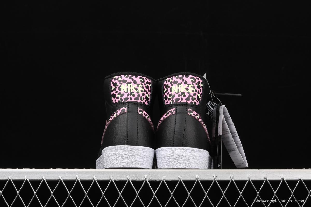 NIKE Blazer Mid GS Trail Blazers Black Pink Leopard Gou High-top Leisure Board shoes DA4674-001