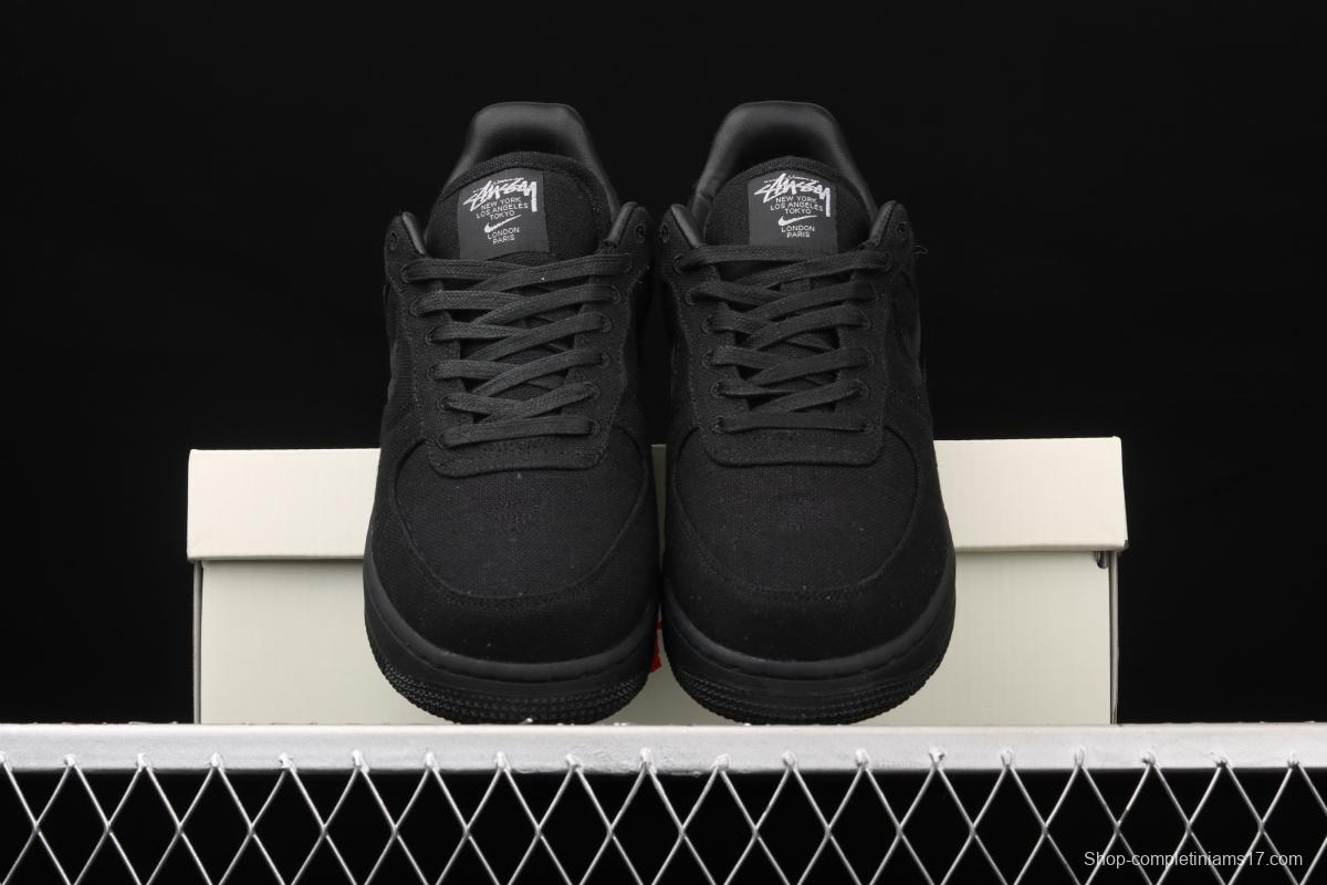 Stussy x NIKE Air Force 1 Low Black Cool Air Force low side black linen electric embroidered hook low upper board shoes CZ9084-001