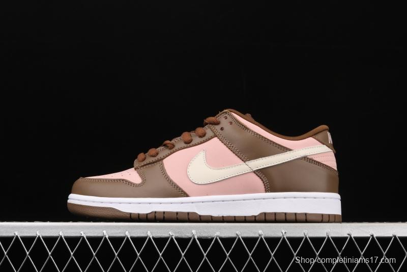 Stussy x SB DUNK Low Pro Cherry cherry pink brown skateboard shoes with low uppers 304292-671