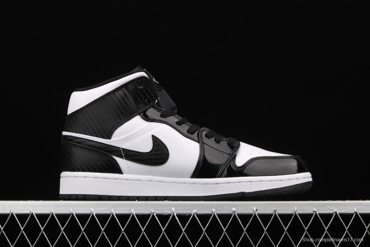 Air Jordan 1 Mid All-Star Bang all-Star Black and White lacquered Leather Leather Leisure Sport Board shoes DD1649-001