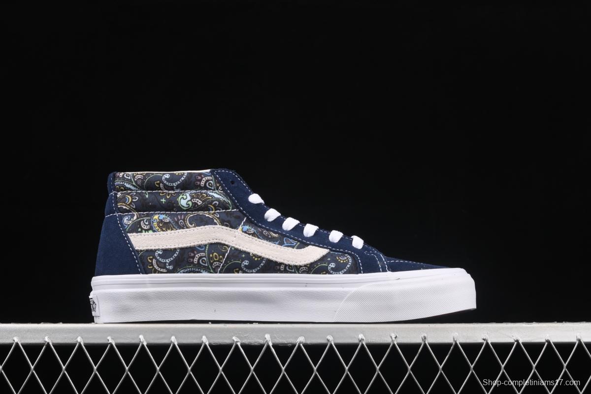 Vans Sk8-Mid Reissue cashew flower Tibetan blue color Zhongbang casual board shoes VN0A391FITN