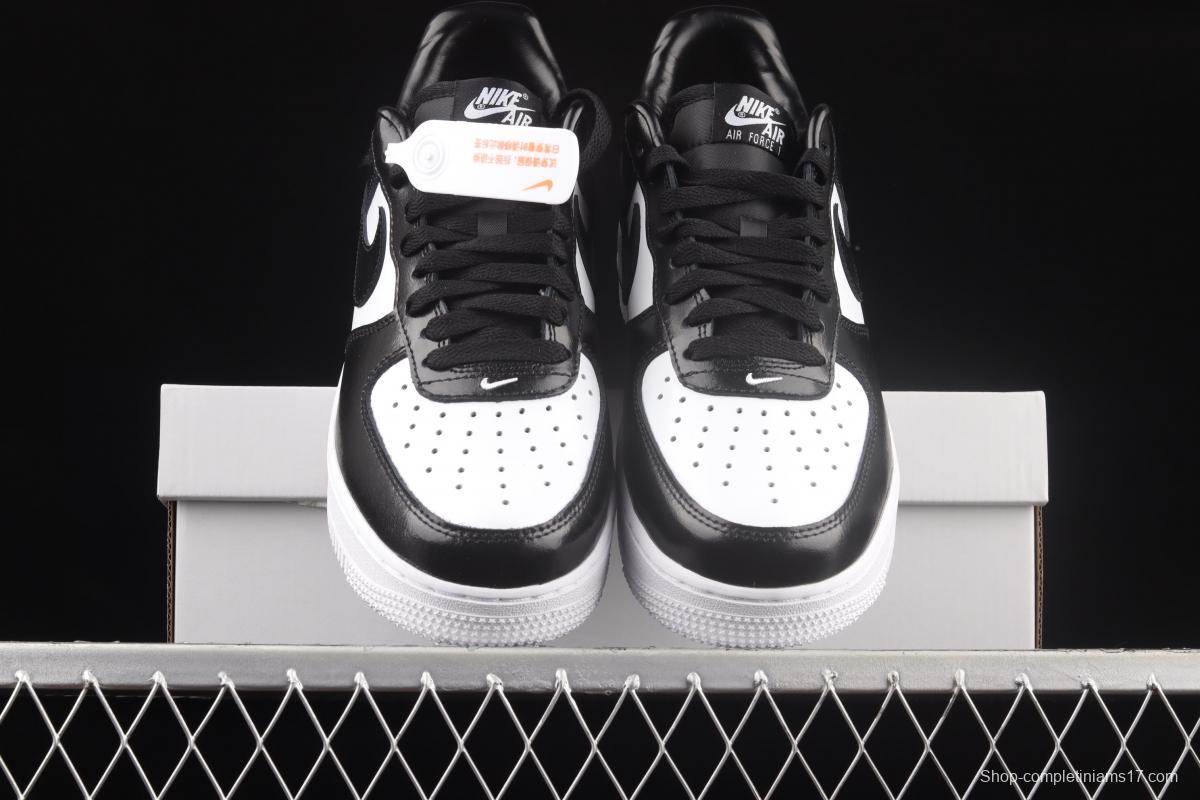 NIKE Air Force 1x07 Low black and white lacquered leather low-top casual board shoes AQ4134-100