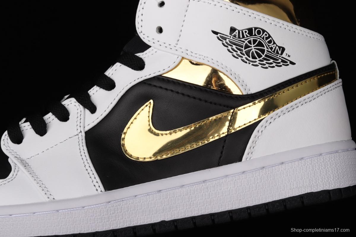 Air Jordan 1 Mid SE white and black gold Zhongbang basketball shoes 554724-190