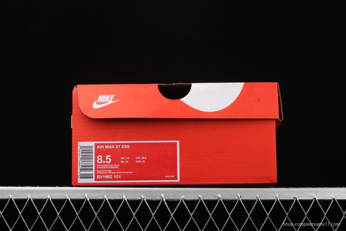 NIKE Air Max 97 Essential White Blue simple White Blue 3M reflective bullet Air cushion running shoes BV1982-101