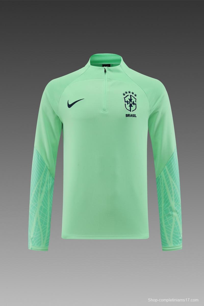 2022 Brazil Green Half Zipper Tracksuit