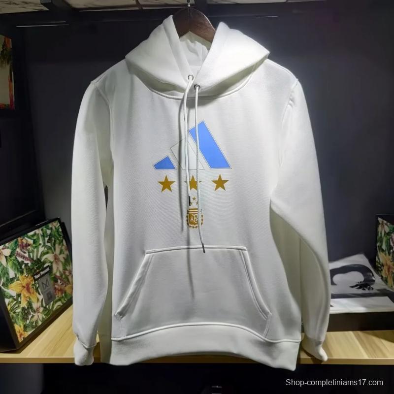 3 Stars Argentina Messi White Hoodie
