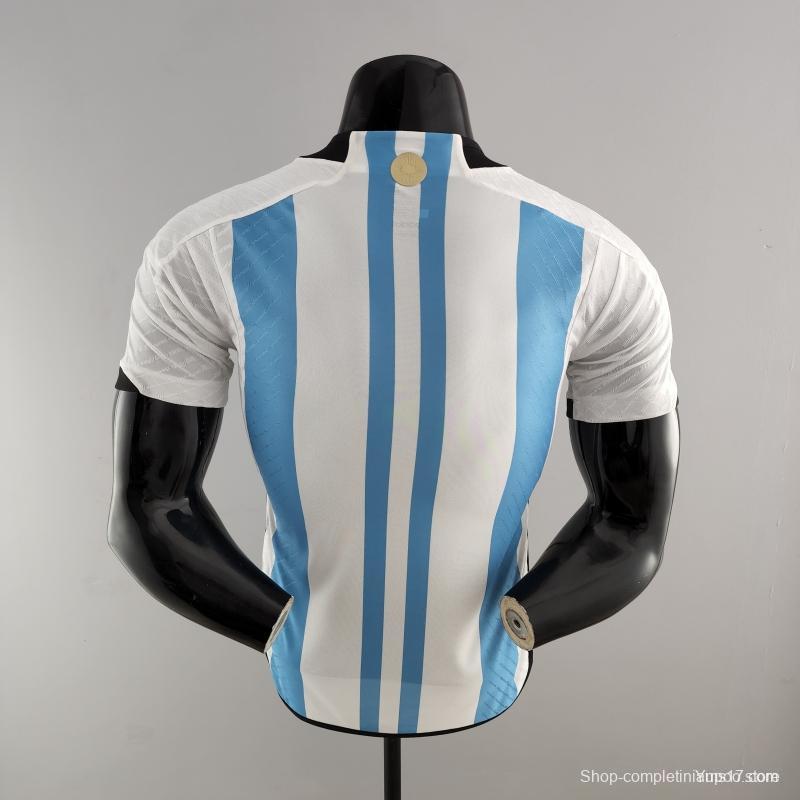 Player Version 3 Stars 2022 Argentina Home Jersey With World Cup Champion Patches