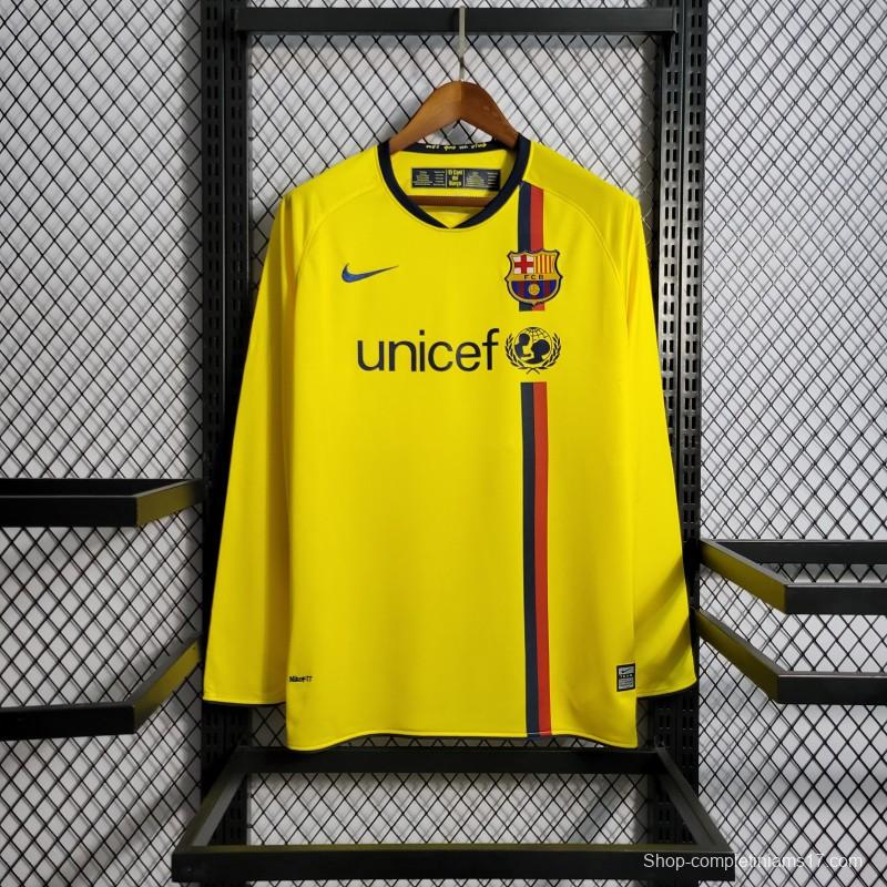 Long Sleeve Retro 08/09 Barcelona Away Yellow Jersey