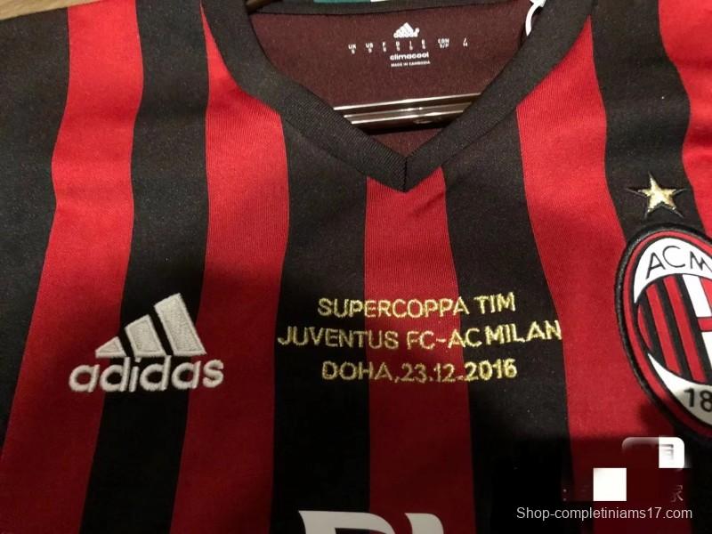 Retro 16 17 AC Milan Home Jersey Supercoppa TIM Juventus VS AC Milan With Supercoppa Full Patch