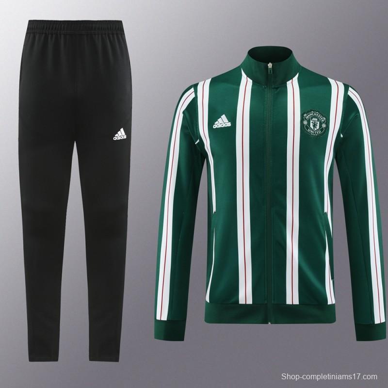 23/24 Manchester United Green White Stripe Full Zipper Jacket+Pants
