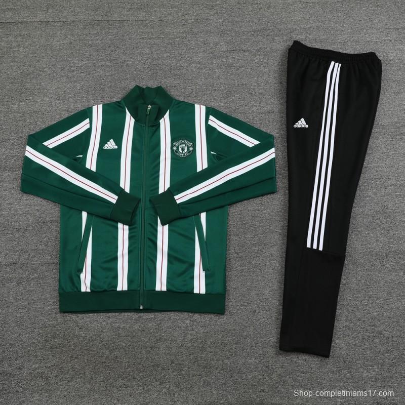 23/24 Manchester United Green White Stripe Full Zipper Jacket+Pants