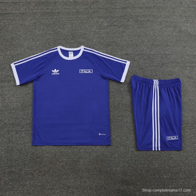 2024 Italy Blue Cotton Short Sleeve Jersey+Shorts