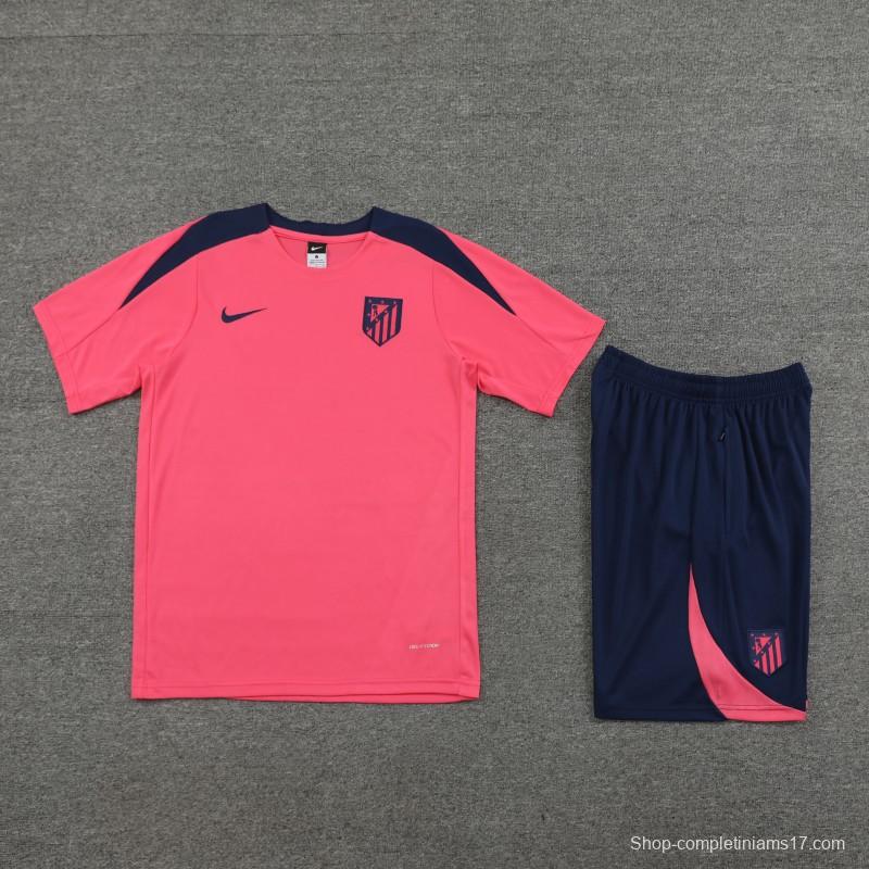 23/24 Atletico Madrid Pink Cotton Short Sleeve Jersey+Shorts