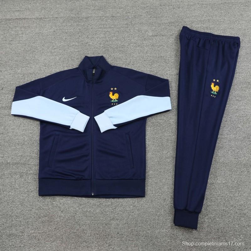 2024 France Navy Full Zipper Jacket +Long Pants