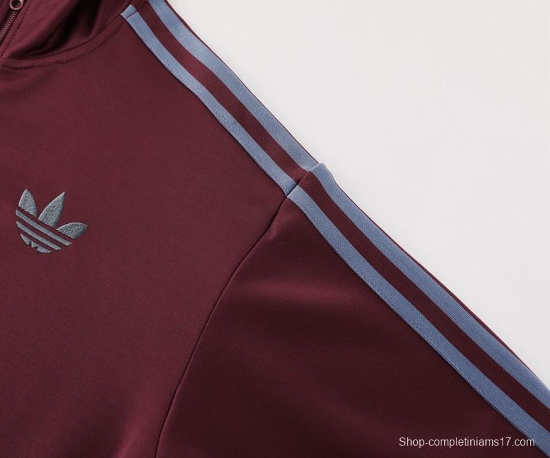 24/25 Adidas Original Wine Full Zipper Jacket +Long Pants