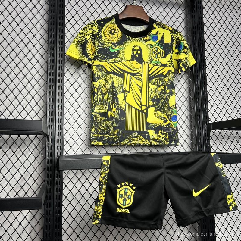 2024 Kids Brazil Christ The Redeemer Yellow Special Jersey