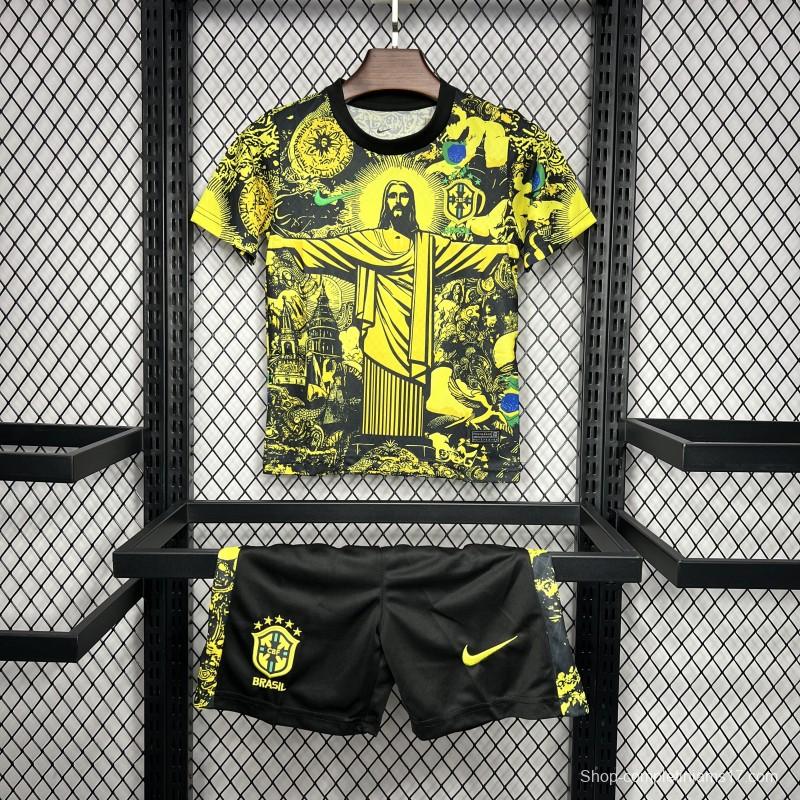 2024 Kids Brazil Christ The Redeemer Yellow Special Jersey