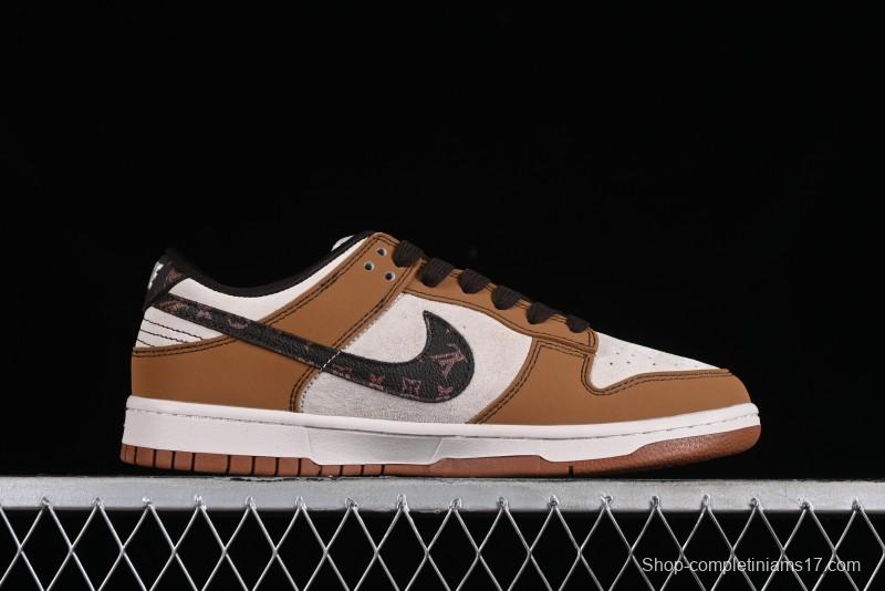 Nike SB Dunk Low LV Collaboration - Brown Black Monogram Anniversary High-End Custom Low-Top Casual Skate Shoes - DQ1098-342