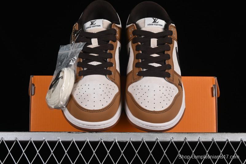 Nike SB Dunk Low LV Collaboration - Brown Black Monogram Anniversary High-End Custom Low-Top Casual Skate Shoes - DQ1098-342