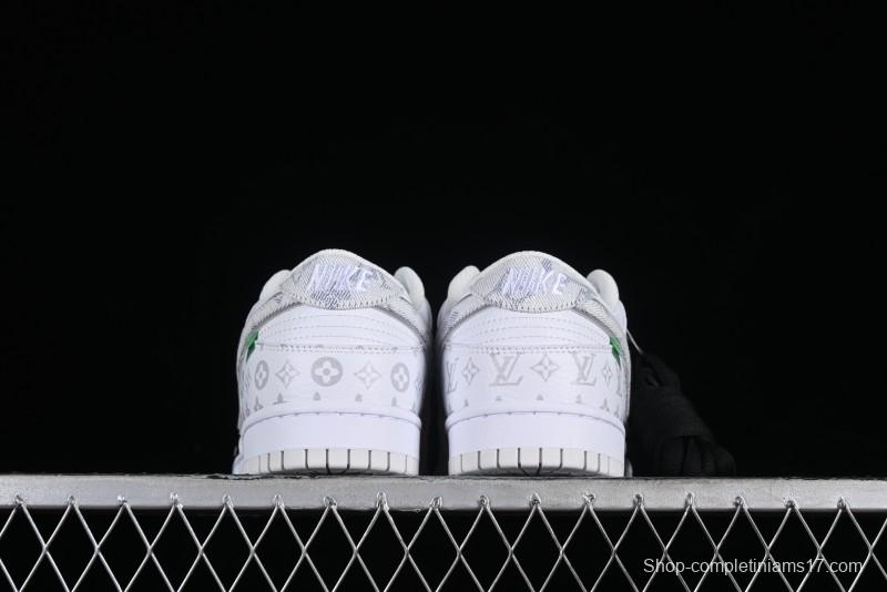 Nike SB Dunk Low Louis Vuitton Collaboration - White Grey Print High-End Custom Low-Top Casual Skate Shoes - LV0526-592
