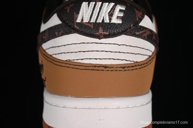 Nike SB Dunk Low LV Collaboration - Brown Black Monogram Anniversary High-End Custom Low-Top Casual Skate Shoes - DQ1098-342