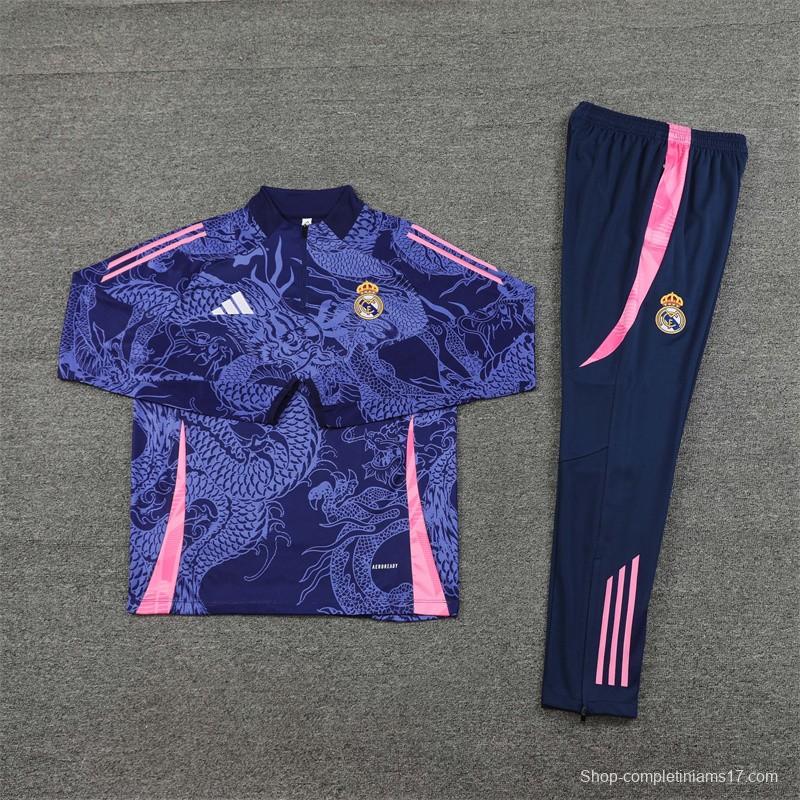 24/25 Real Madrid Navy Dragon Half Zipper Jacket+Long Pants