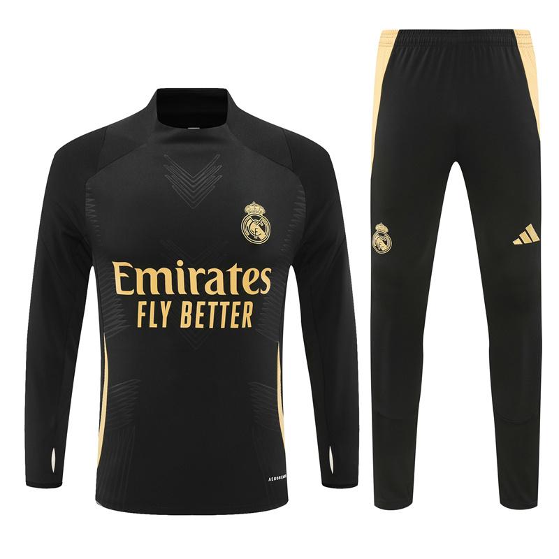 24/25 Real Madrid Black/Golden Half Zipper Jacket+Long Pants