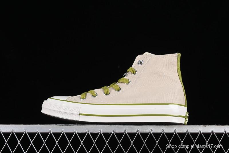 Converse Chuck 70 High Top Casual Canvas Sneakers with Light Beige Upper and Avocado Green Accents - A08530C