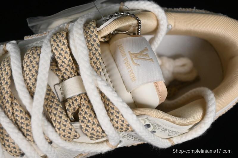 Nike SB Dunk Low LV Collaboration Strap Beige Swoosh Anniversary High-End Custom Low-Top Casual Sneakers - SJ2068-250