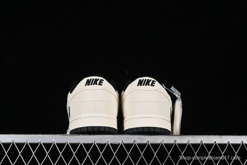 Nike SB Dunk Low BAPE Collaboration - Off-White Black Swoosh Anniversary Custom Low-Top Casual Skate Shoes - XD6188-037