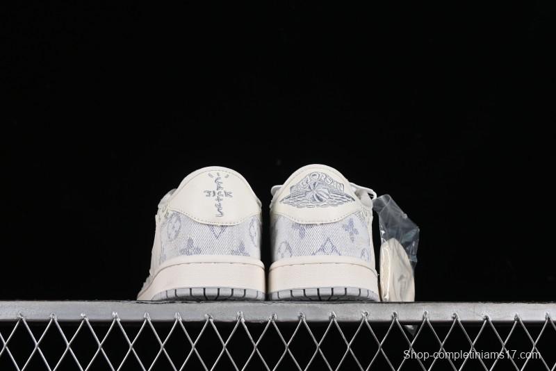 Nike Air Jordan 1 Low OG SP Travis Scott x Fragment Design LV Washed Blue Denim Casual Sneakers - SJ2068-007