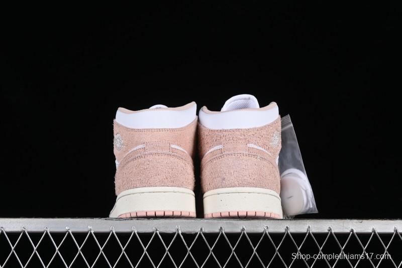 Nike Air Jordan AJ1 Mid Basketball Shoes in White Pink - FN7432-161