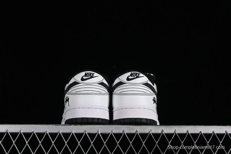 Stussy x Nike Dunk Low SB Skate Shoes in White-Black - FC1688-137