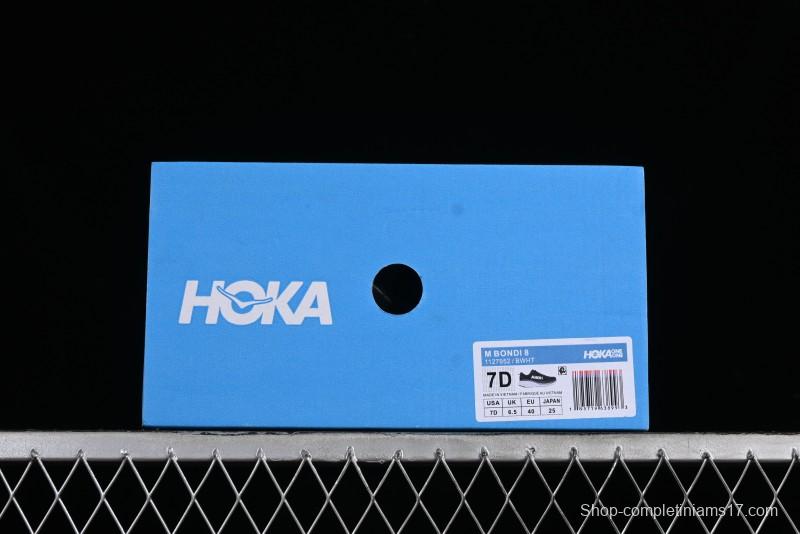 HOKA ONE ONE Bondi 8 Functional Cushioned Running Shoes with Engineered Mesh Upper - 1123202 BWHT