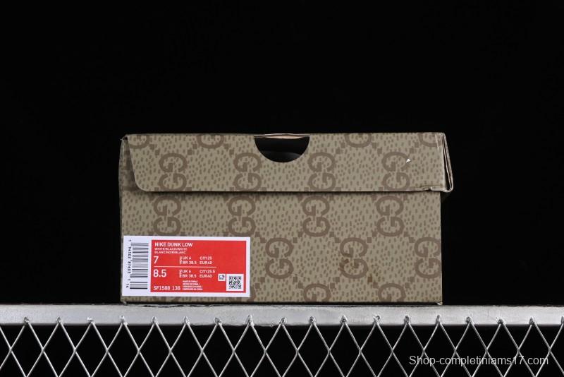 Nike SB Dunk Low Gucci Collaboration - Double G Embroidery Black Swoosh Anniversary Custom Low-Top Casual Skate Shoes - SF1588-136