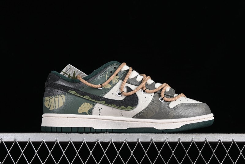 Nike Dunk Low Panda Prank Jungle Crossing - Green Wild Floating Abyss Beige Brown Green SB Lace-Up Low-Top Casual Skate Shoes - FD0350-133