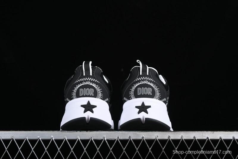 Dior Chrono Round Toe Lace-Up Lifestyle Casual Running Sneakers - 6865 BLACK WHITE