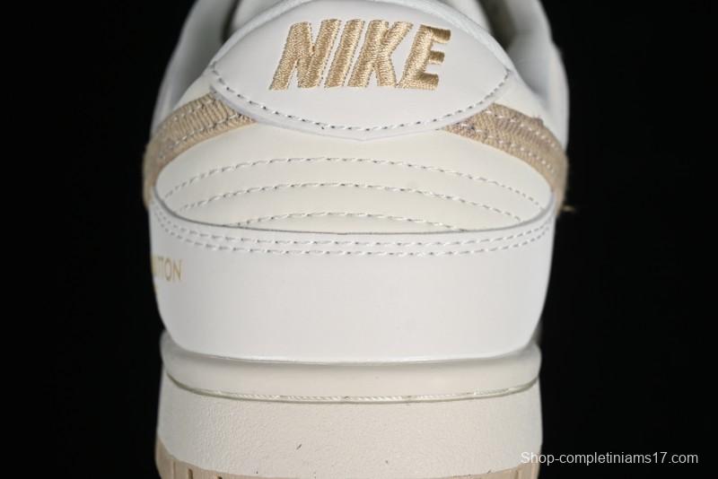Nike SB Dunk Low LV Collaboration - Khaki Denim Anniversary High-End Custom Low-Top Casual Skate Shoes - XP3802-337