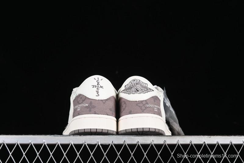 Nike Travis Scott x Fragment Design x Air Jordan 1 Low OG SP AJ1 LV Collaboration Light Grey Denim Low-Top Casual Sneakers - SJ2068-105